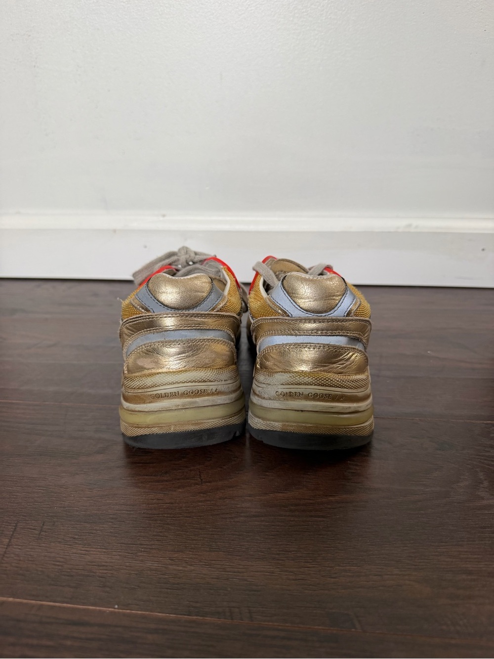 Golden Goose Metallic Gold and Red Running Sneakers - Picture 3 of 3